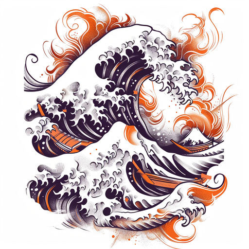 Dynamic tattoo sketch of a Japanese wave in clipart style