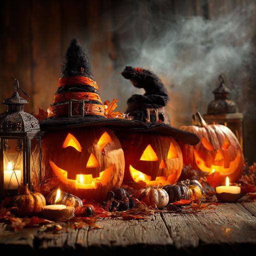 Classic Halloween Scene with Glowing Jack-o'-Lanterns