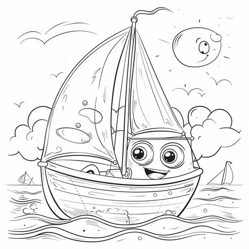Cheerful cartoon boat cruising on a sunny day