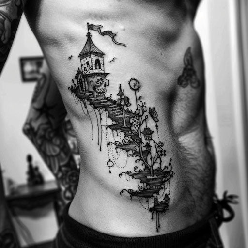 Rib tattoos for men with whimsical themes