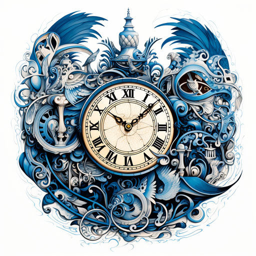 Ornate Time in Pen Illustrator Style, Angular Linework