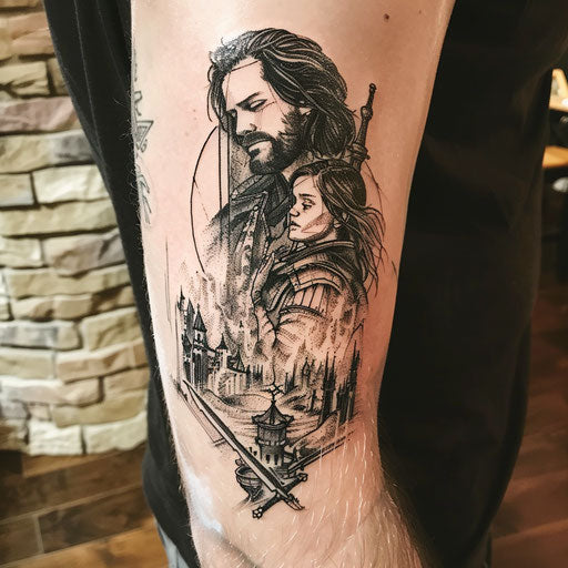 Father daughter tattoos with medieval fantasy