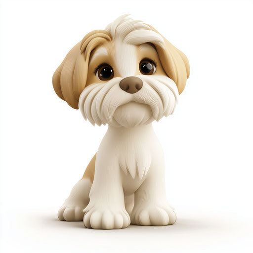 Cute dog in 3D realistic style with flat white background