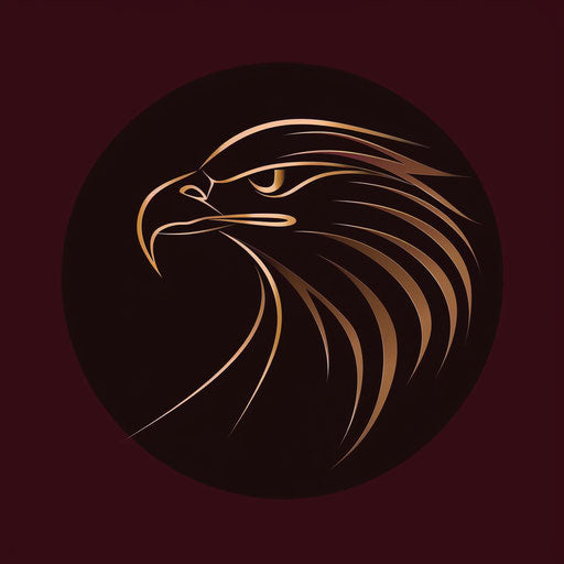 Sophisticated eagle logo with cursive font on rich burgundy background