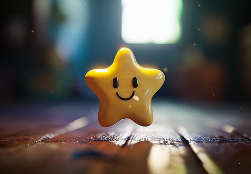 Smiley star flying away, datamoshing style