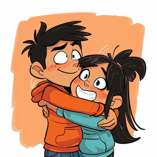 Cute drawing of couple hugging for kids