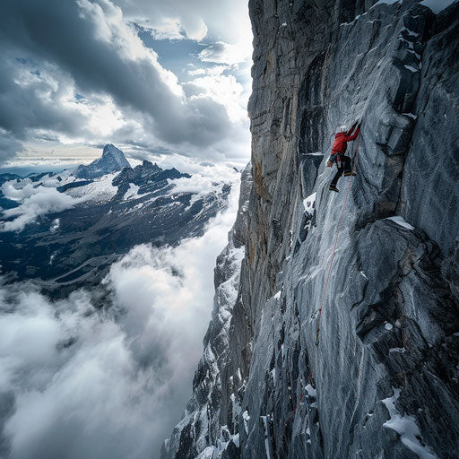 Daring climber scaling the rugged peaks of the Eiger