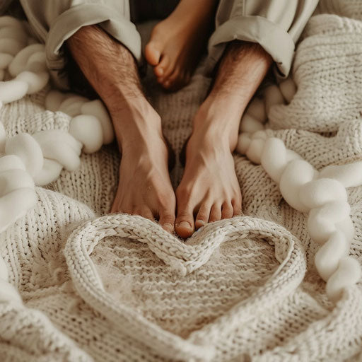 Heart formed by a couple's crossed feet