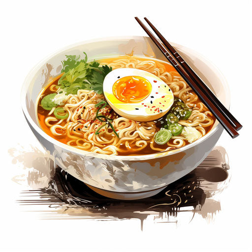 Ramen clipart in the style of Oil painting, on a white background
