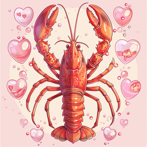 Lobster tattoo sketch surrounded by heart bubbles