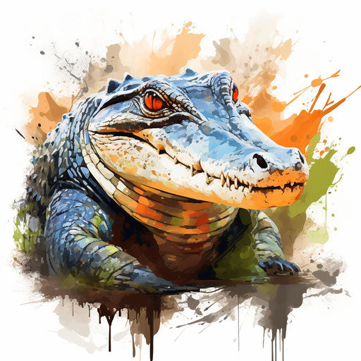 Alligator clipart in Impressionistic Art style on white background