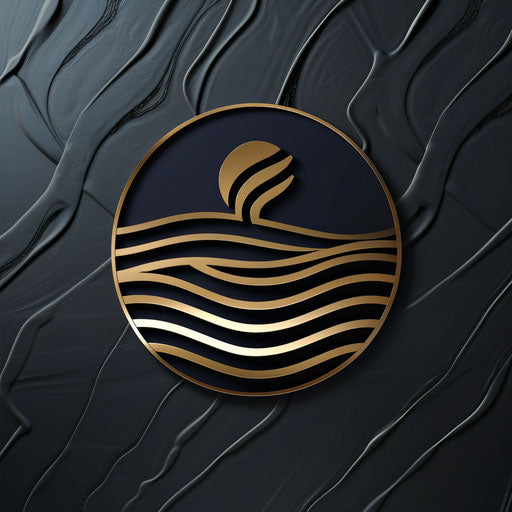 Restaurant logo in navy and gold with a sleek background