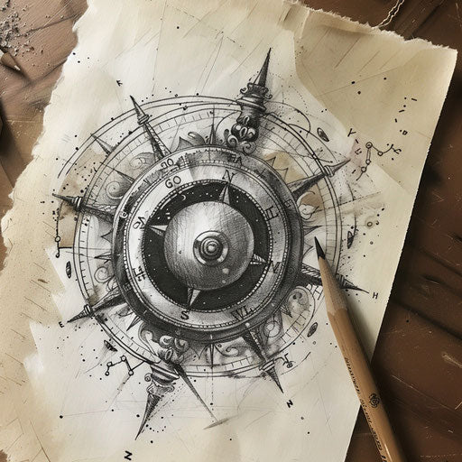 Black pearl in vintage nautical compass