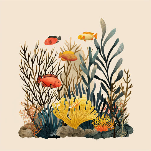 Underwater clipart in photo realistic quality on flat beige background