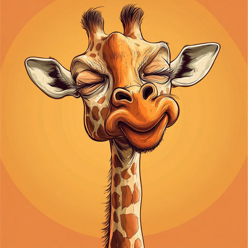 Humorous caricature of giraffe with human characteristics