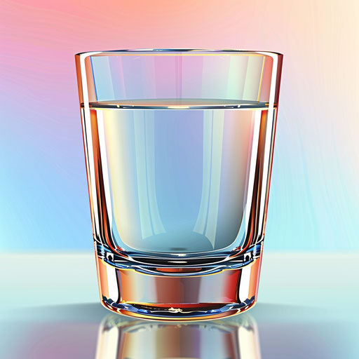 Realistic shot glass on flat random color background