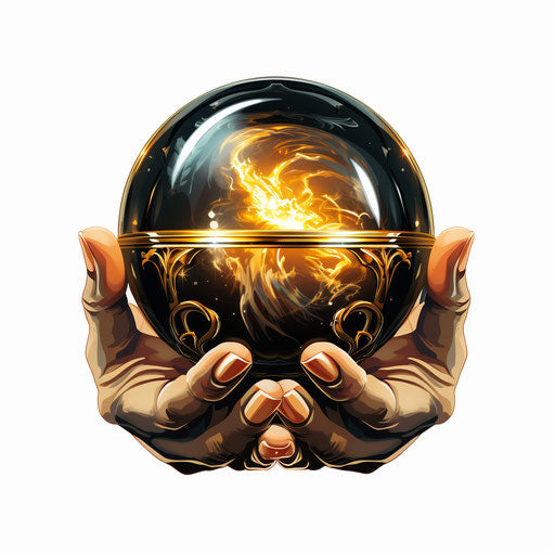 Crystal ball in Chiaroscuro Art style on white background