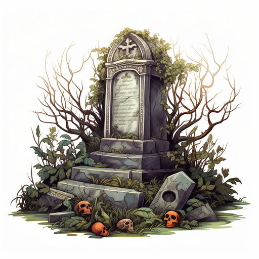 Gravestone clipart in the style of Oil painting, on a white background
