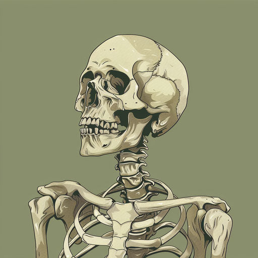 Skeleton clipart with flat, muted olive background