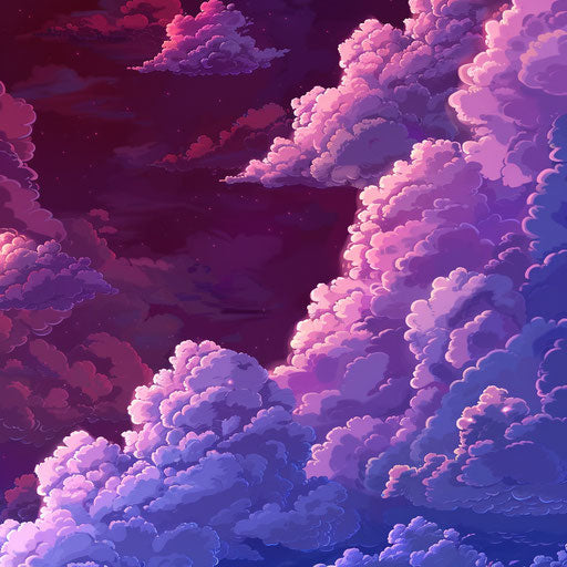 Realistic cartoon clouds on rich burgundy background