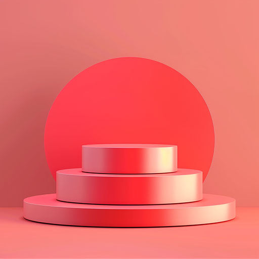 Realistic podium illustration on flat, vibrant coral backdrop