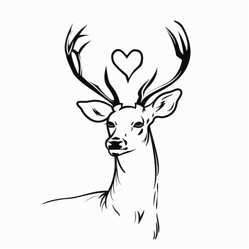 Elegant outline of a deer with a heart-shaped antler