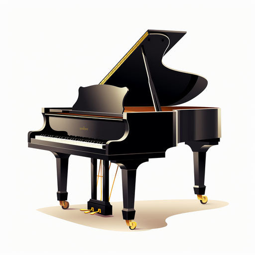 Minimalist piano clipart on white background