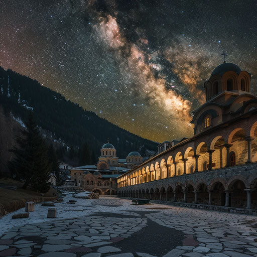 Rila Monastery under a clear night sky with Milky Way