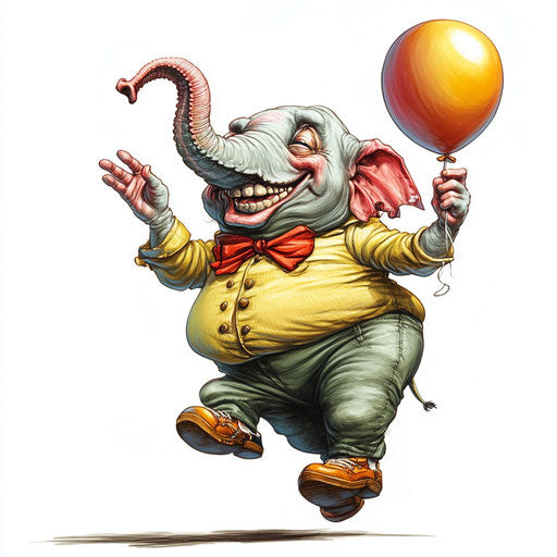 Humorous caricature of an elephant with human characteristics