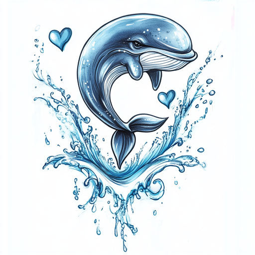 Cute tattoo with a whale and heart-shaped water splash