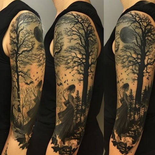 Dark and gothic-themed sleeve tattoos for women