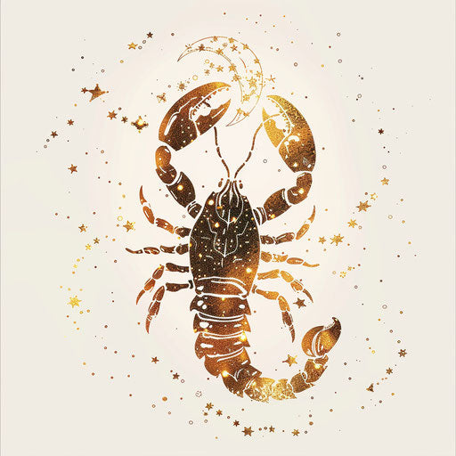 Charming sketch of the scorpion in clipart style with glittering gold accents