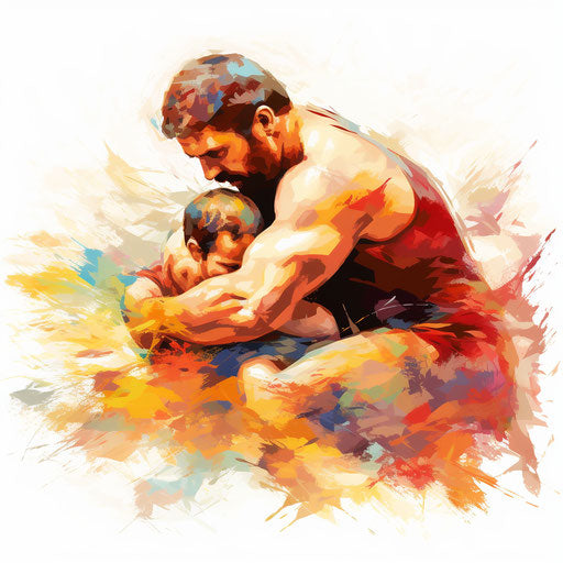Wrestling clipart in the style of Impressionistic Art, on white background