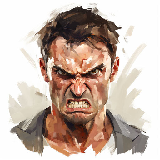 Angry face in the style of Oil painting, on white background