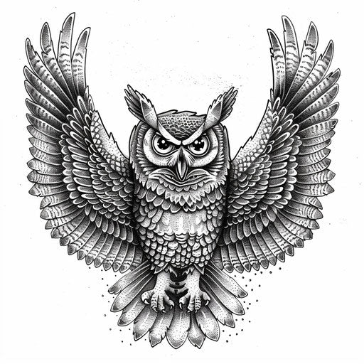 Whimsical tattoo sketch for a flying owl