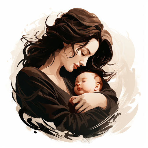 Mother illustration in the Chiaroscuro Art style, on white background