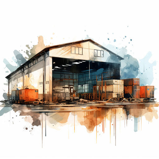 Warehouse in the style of Oil painting on white background