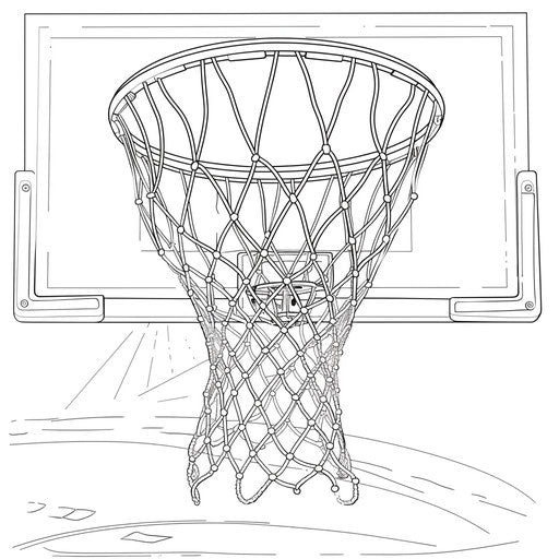 Outline of a basketball with a net in the background