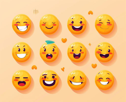 Set of happy emoji vector images with smiling face