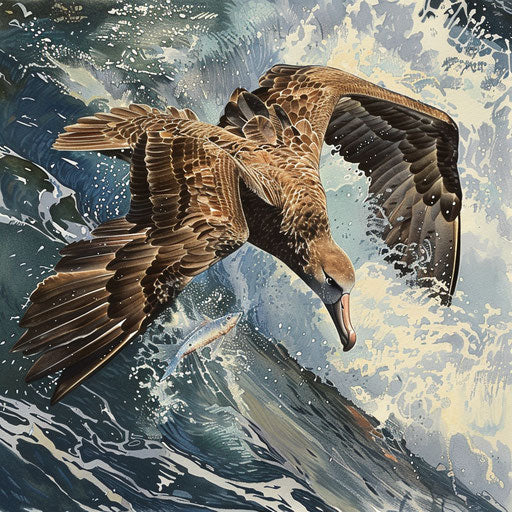 Agile dive of a black-footed albatross into the ocean