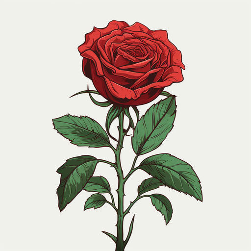 Red rose on white background, simple colorful illustration style