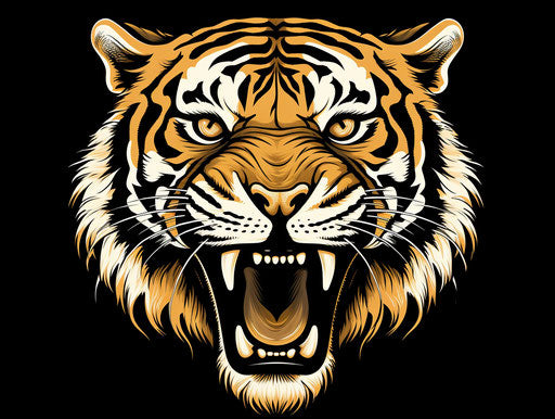 Black and gold tiger head on white background, incisioni series 4:3 style