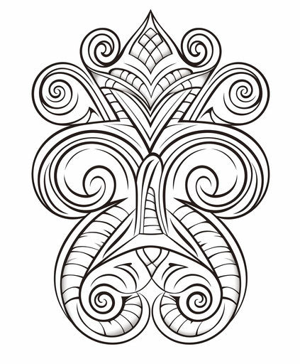 Coloring pages with paisley tribal pattern, maori art style, subtle realism, simple shapes, twisted branches 5:6