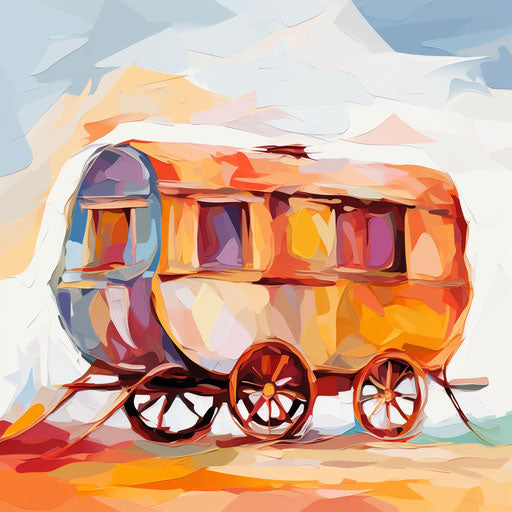 Caravan in Impressionistic Art style, on white background