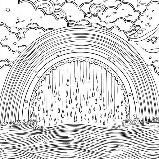 Rainbow after storm with raindrops and sunshine