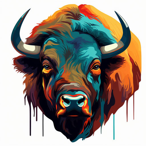 Bison drawing in the Chiaroscuro Art style, on white background