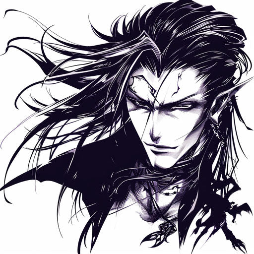 Dark and mysterious anime vampire with a captivating gaze