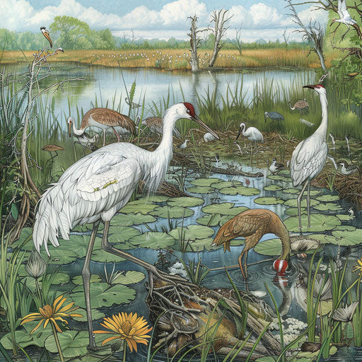 Detailed ecosystem whooping crane habitat, symbiotic relationships