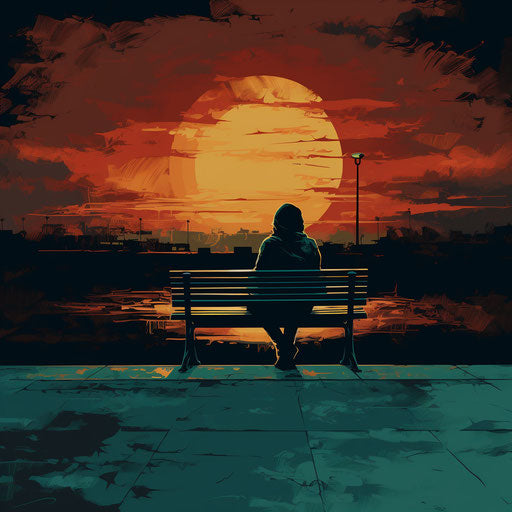 Person sitting on a bench at sunset