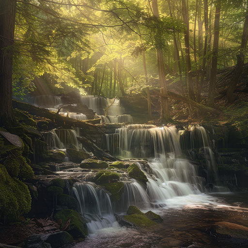 Pocono Mountains waterfalls flowing through lush forests